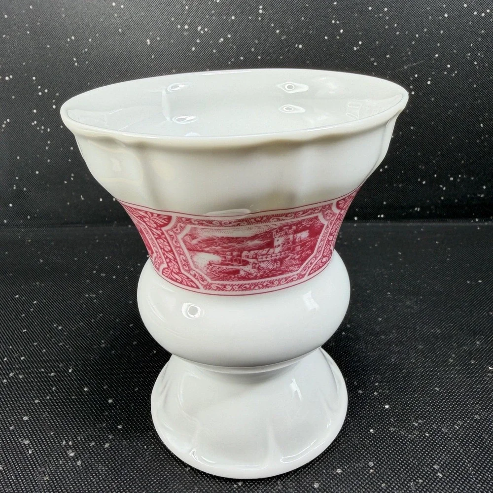 Heinrich Germany Porcelain Vase Pink White Scenic Transferware Castle 4.5Inch
